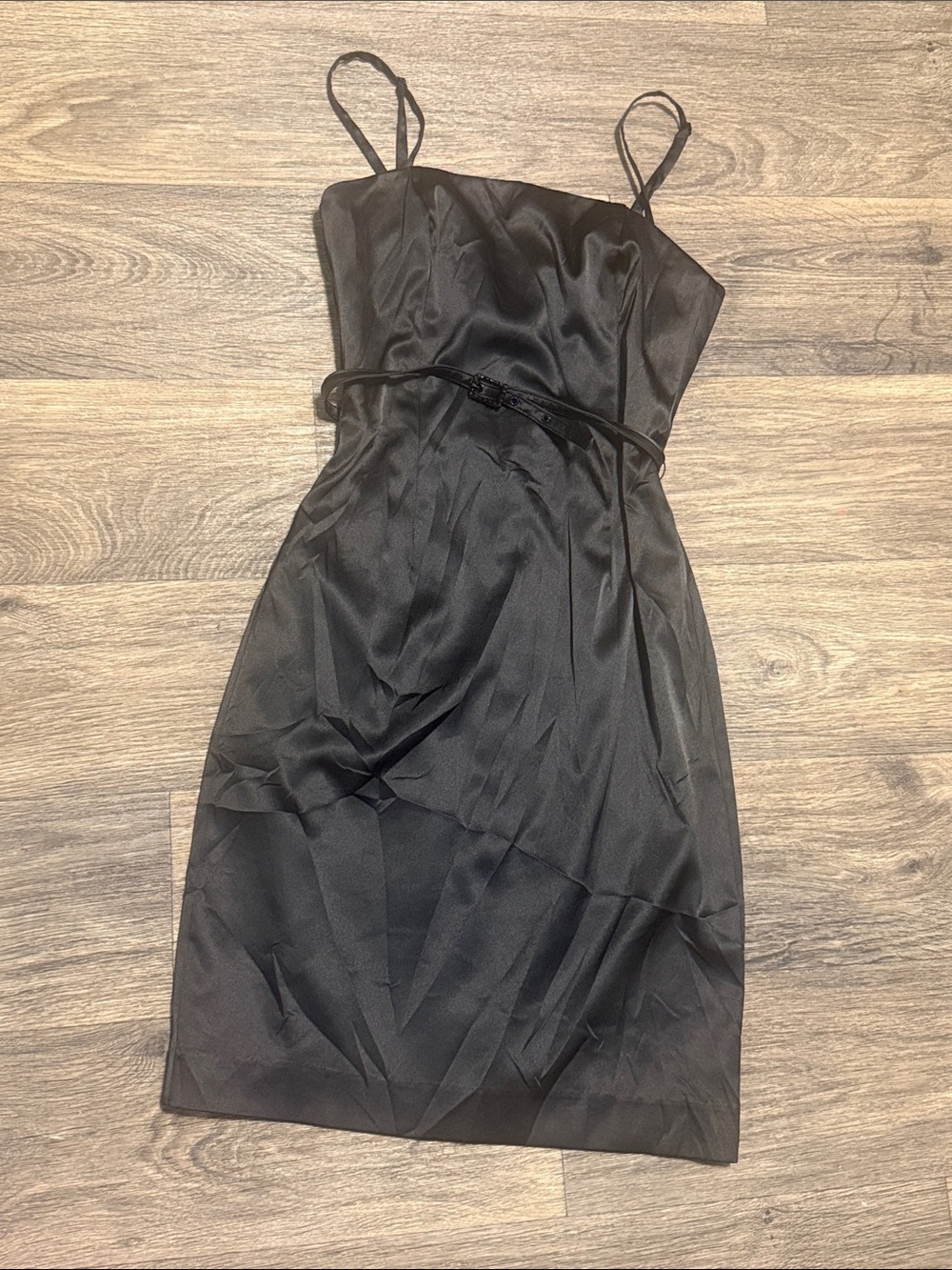 White House Black Market Black Satin Spaghetti-Strap Mini Dress